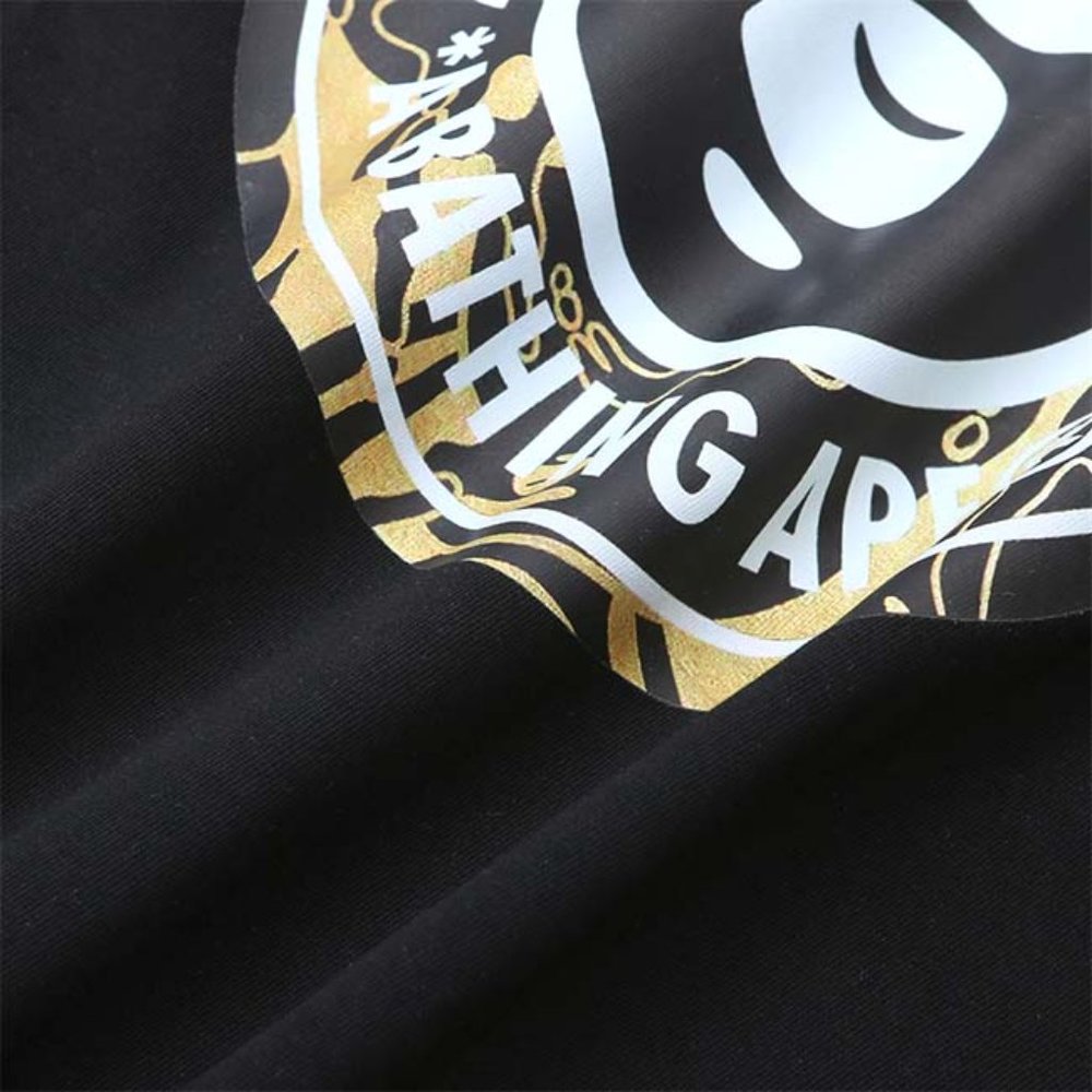 AAPE Yellow Ring Letter Print Logo T-Shirt - Black Short Sleeve - Picture 11 of 11